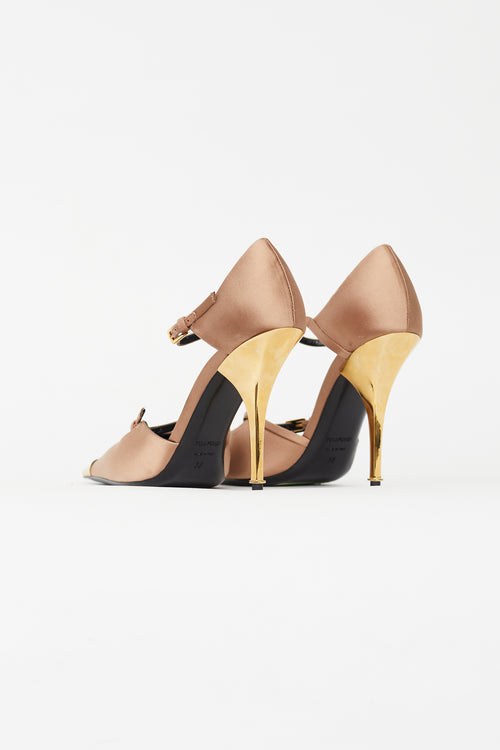 Tom Ford Beige 
Gold Satin Pump