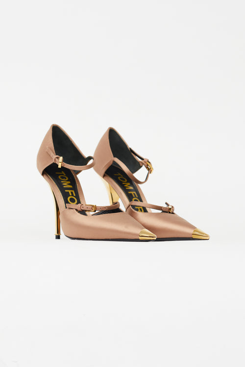 Tom Ford Beige 
Gold Satin Pump