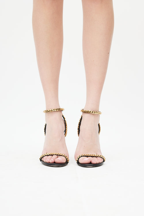 Tom Ford Black 
Gold Chain Strappy Heel