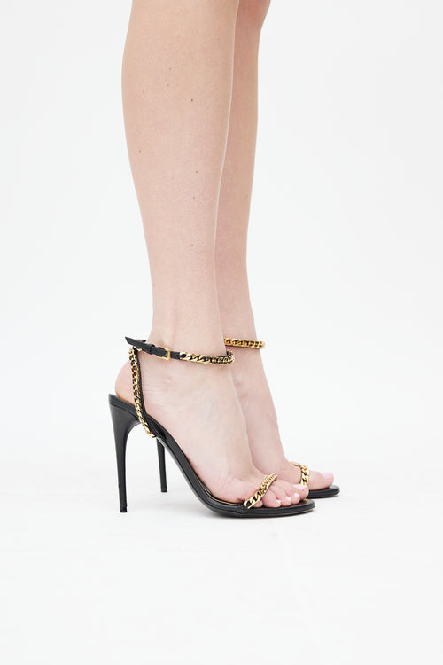 Tom Ford Black 
Gold Chain Strappy Heel