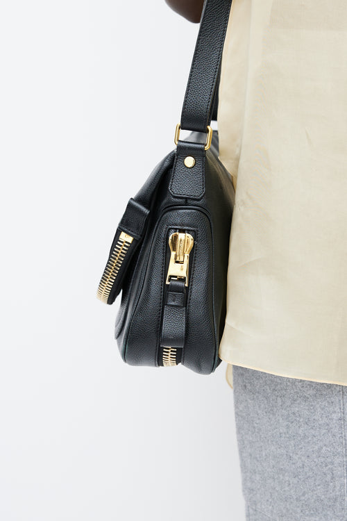 Tom Ford Black 
Gold Jennifer Leather Flap Bag