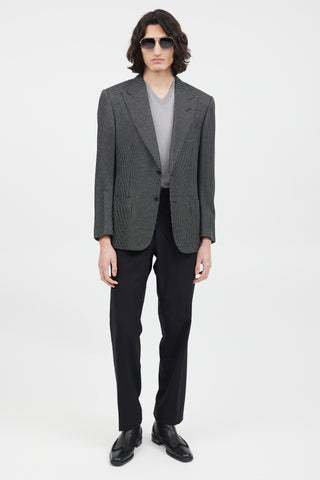 Tom Ford Black 
Grey Silk Houndstooth Blazer