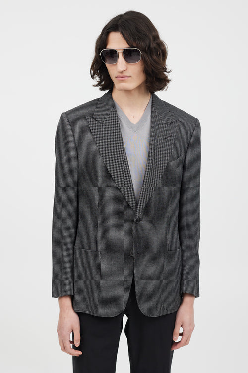 Tom Ford Black 
Grey Silk Houndstooth Blazer