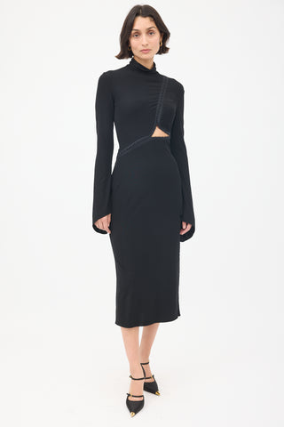 Tom Ford Black Hook 
Eye Asymmetric Midi Dress