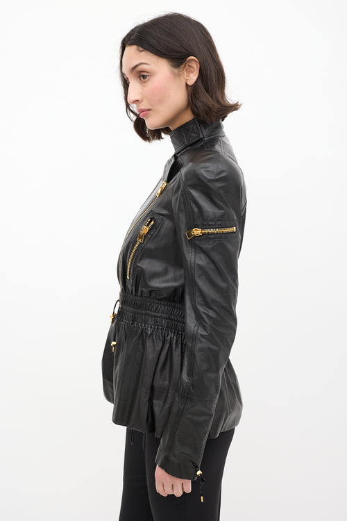 Tom Ford Black Leather Asymmetrical Cinched Jacket