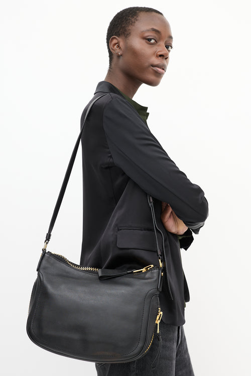 Tom Ford Black Leather Medium Jennifer Simple Zip Bag