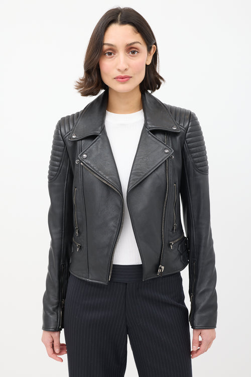 Tom Ford Black Leather Quilted Shoulder Moto Jacket