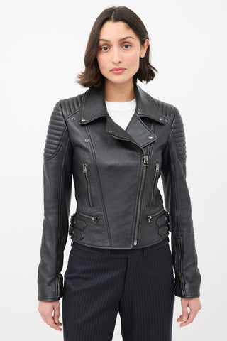 Tom Ford Black Leather Quilted Shoulder Moto Jacket