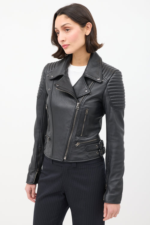 Tom Ford Black Leather Quilted Shoulder Moto Jacket