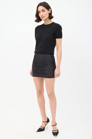 Tom Ford Black 
Pink Embroidered Eyelet Mini Skirt