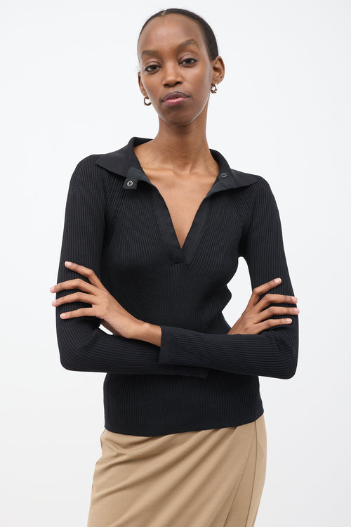 Tom Ford Black Ribbed Knit Collar Top