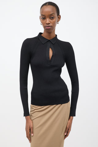 Tom Ford Black Ribbed Knit Collar Top