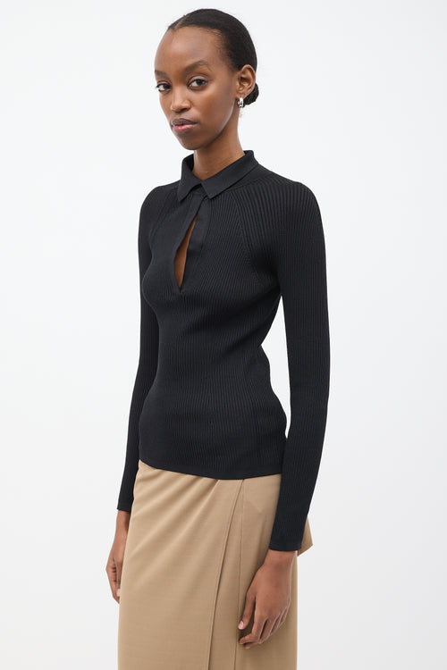 Tom Ford Black Ribbed Knit Collar Top