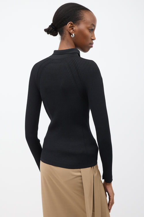 Tom Ford Black Ribbed Knit Collar Top