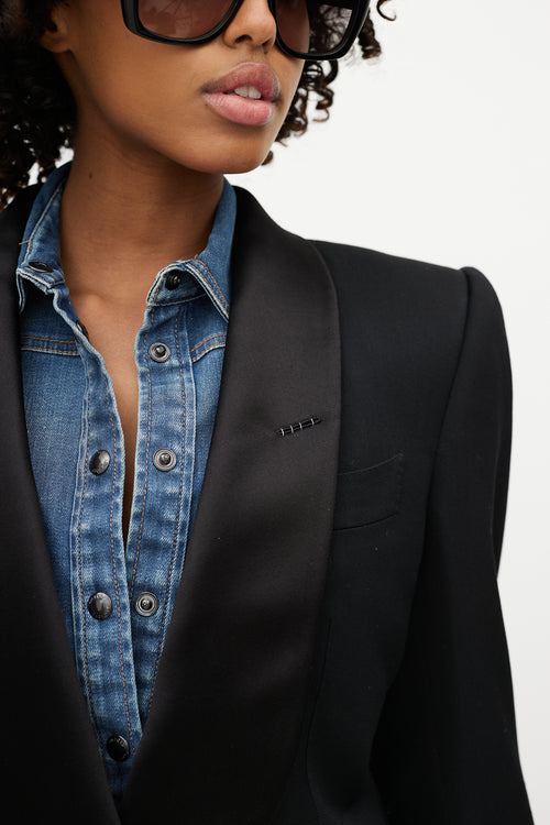 Tom Ford Black Wool Silk Shawl Collar Blazer