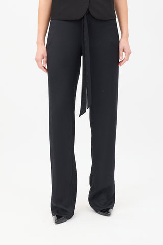 Tom Ford Black Satin Tuxedo Stripe Logo Waist Trouser