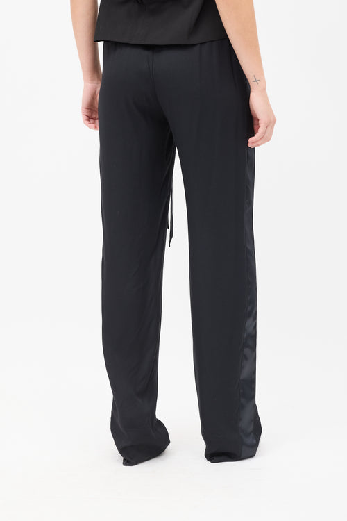 Tom Ford Black Satin Tuxedo Stripe Logo Waist Trouser