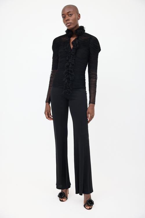 Tom Ford Black Silk Ruched 
Ruffle Shirt