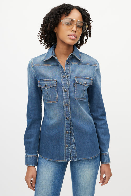 Tom Ford Blue Denim Long Sleeve Top