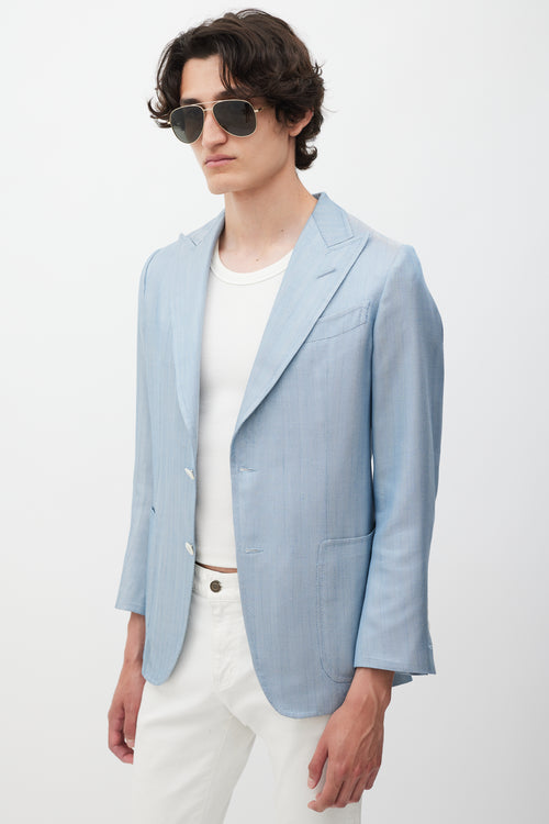 Tom Ford Blue Silk Houndstooth Blazer