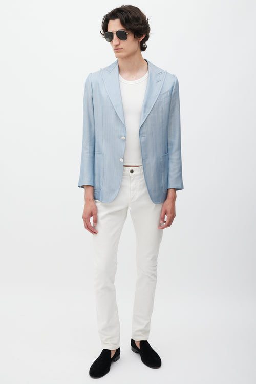 Tom Ford Blue Silk Houndstooth Blazer