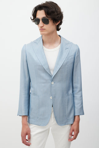 Tom Ford Blue Silk Houndstooth Blazer