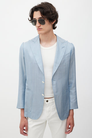 Tom Ford Blue Silk Houndstooth Blazer