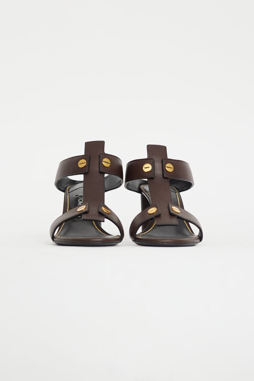 Tom Ford Brown 
Gold Leather Sandal