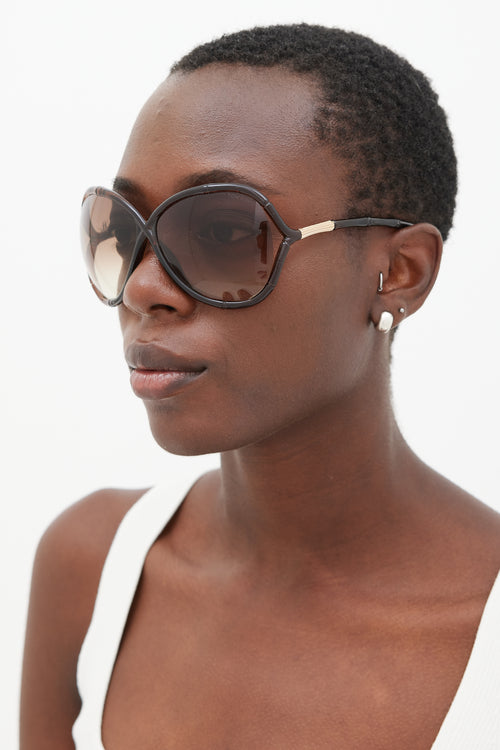 Tom Ford Brown 
Gold Simone Bamboo Circular Sunglasses