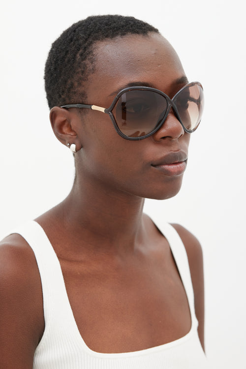 Tom Ford Brown 
Gold Simone Bamboo Circular Sunglasses