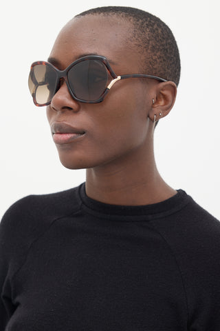 Tom Ford Brown Marbled Astrid-02 TF579 Tapered Square Sunglasses