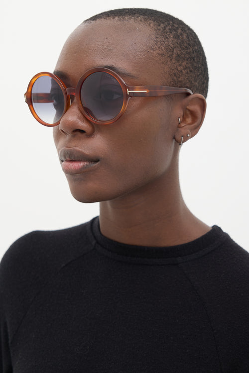 Tom Ford Brown Marbled Juliet TF369 Circle Sunglasses