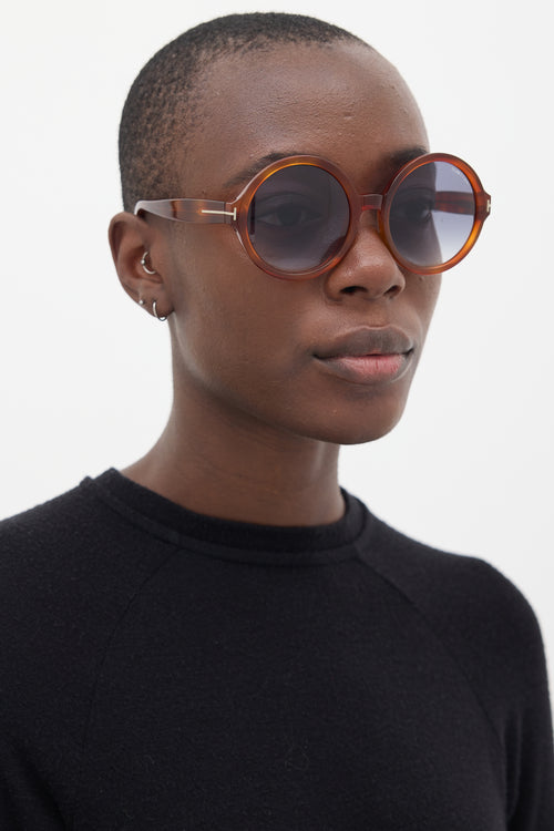 Tom Ford Brown Marbled Juliet TF369 Circle Sunglasses