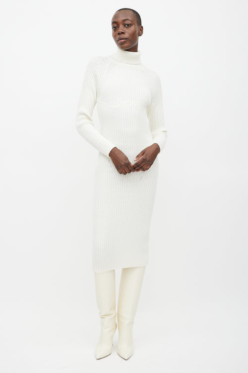 Tom Ford Cream Wool Knit Turtleneck Dress