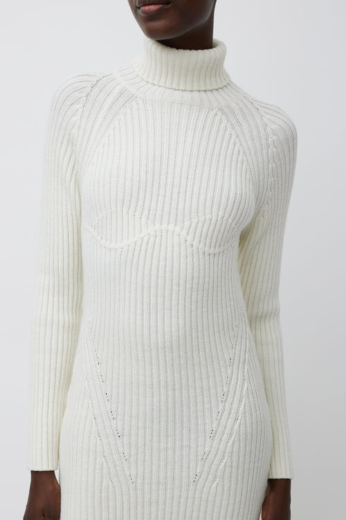 Tom Ford Cream Wool Knit Turtleneck Dress