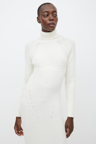 Tom Ford Cream Wool Knit Turtleneck Dress