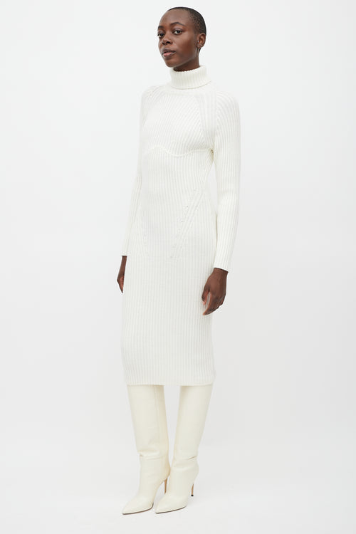 Tom Ford Cream Wool Knit Turtleneck Dress