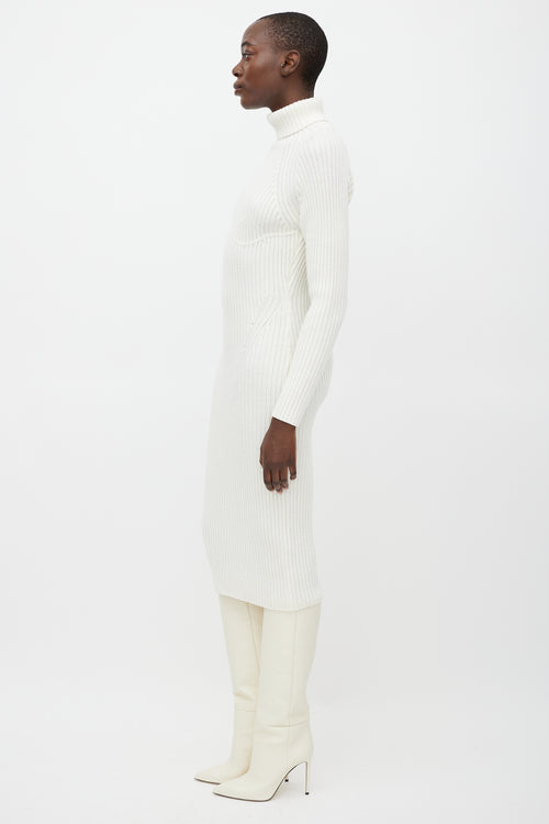 Tom Ford Cream Wool Knit Turtleneck Dress