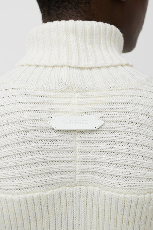 Tom Ford Cream Wool Knit Turtleneck Dress