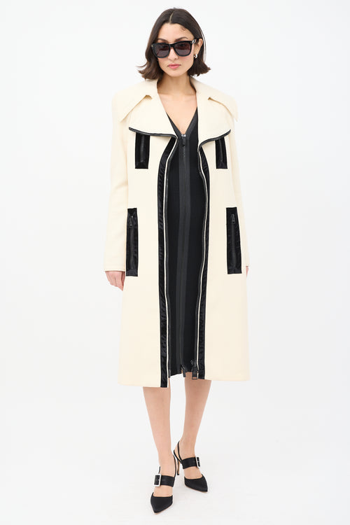 Tom Ford Cream Wool Zip Mid Length Coat