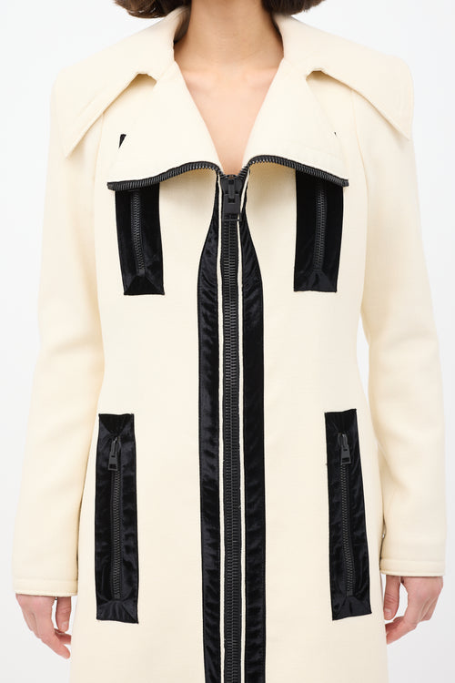 Tom Ford Cream Wool Zip Mid Length Coat