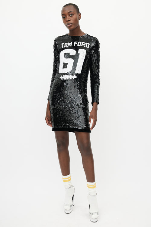 Tom Ford FW 2014 Black 
White Sequin Collegiate Dress