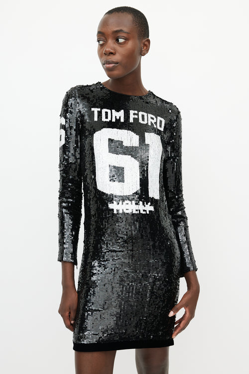 Tom Ford FW 2014 Black 
White Sequin Collegiate Dress