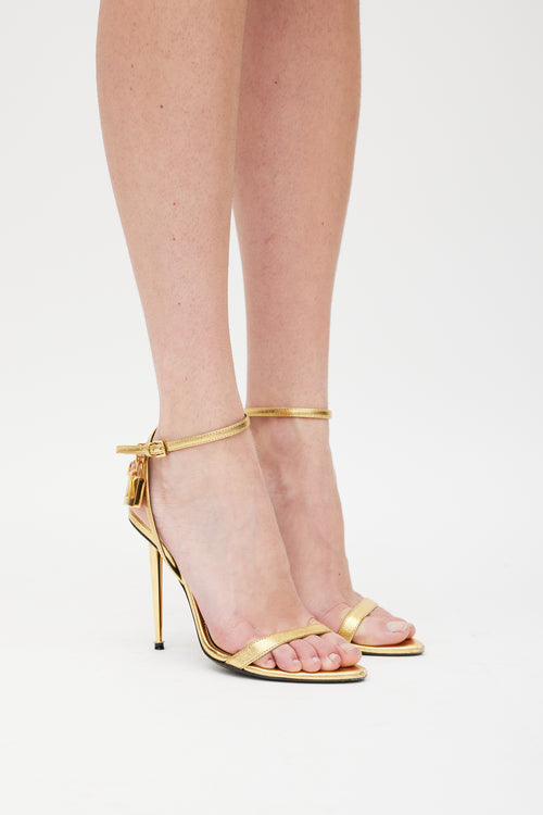 Tom Ford Gold Metallic Leather Padlock Heel