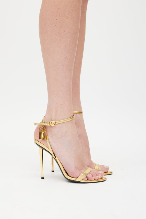 Tom Ford Gold Metallic Leather Padlock Heel