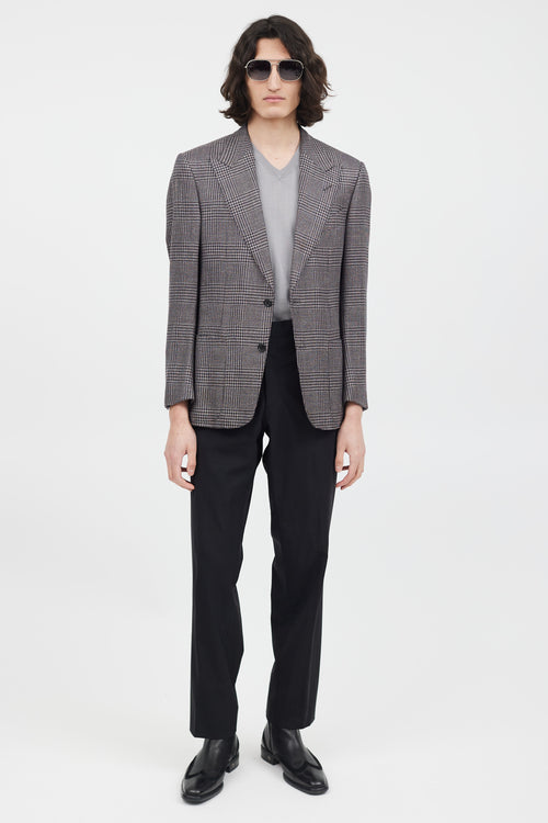 Tom Ford Navy 
Pink Wool Houndstooth Blazer