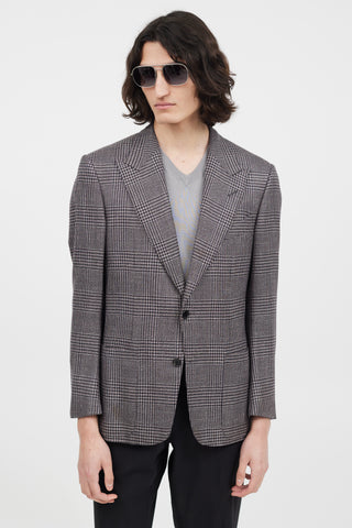 Tom Ford Navy 
Pink Wool Houndstooth Blazer