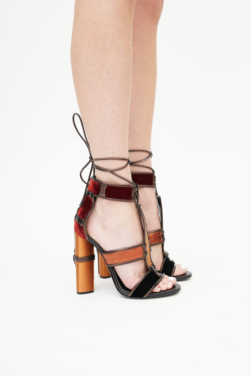 Tom Ford Brown 
Multi Patchwork Cage Sandal