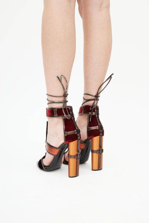 Tom Ford Brown 
Multi Patchwork Cage Sandal