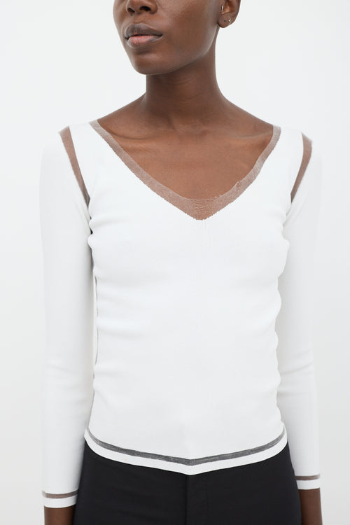 Tom Ford White Mesh Panelled V-Neck Top